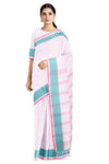 White Saree with Green and Red Border