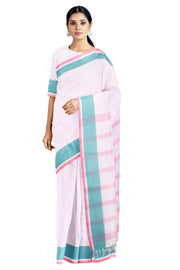 White Saree with Green and Red Border