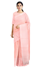 Pink Saree with White Striped and Border