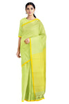 Green Saree with Yellow Lines and Border
