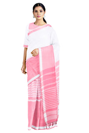 Punch Pink and White Saree with White Pink Border