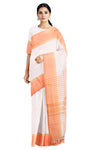 White Saree with Beige and Orange Border
