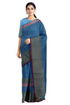 Blue Saree with Green Orange and Magenta Border