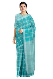 Robin Egg Blue Saree with White Checks and Border