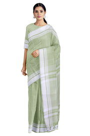 Sea Green Saree with White Striped and White, Sea Green Border