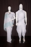White Aahar Joda with Blue Stripes