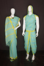 Mint Green Aahar Joda with Yellow Border and Stripes