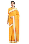 Amber Orange Saree with Cream, Red Border