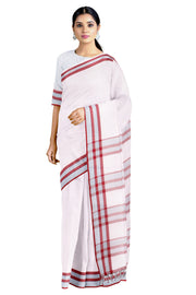 White Saree with Red and Blue Border