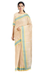 Cream Saree with Lemon Yellow and Green Border