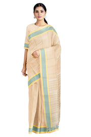 Cream Saree with Lemon Yellow and Green Border