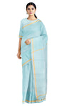 Sky Blue Saree with White, Yellow Border