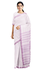 White Saree with Purple Border