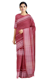 Amaranth Purple Saree with Red and White Striped Border