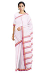 White Saree with Yellow and Magenta Stripes and Border