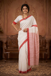 White Saree with Red Border