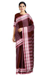 Pink and Grey Striped Maroon Saree with White and Pink Border