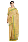 Brass Yellow Saree with Bright Yellow and Green Lines and Border