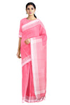 Peach Saree with White Striped and White Border