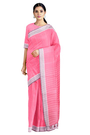 French Pink Saree with Gray Border