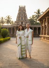 White Couple Set with Yellow and Green Stripes and Border