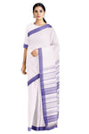 Self Striped White Saree with Purple Border