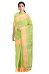 Lime Green Saree with Yellow and Orange Border
