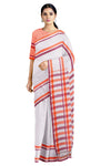 White Self Check Saree with Orange and Magenta Border