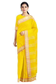 Yellow Lining Saree with Pink and Golden Border