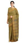 Olive Green Saree with Yellow, Green and Orange Border