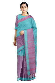 Purple and Blue Saree with Same Borders
