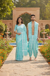 Cyan Couple Set with White Checks and Border