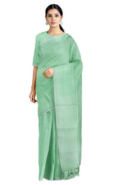 Green Saree with White Linings and Border