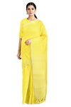 Lemon Yellow Saree with White Striped and White Border
