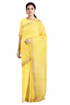 Yellow Saree with White Linings and Beige Border