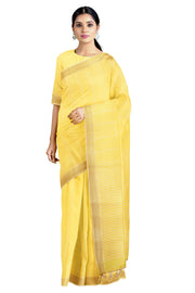 Yellow Saree with White Linings and Beige Border