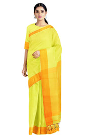 Yellow Saree with Orange Striped Border