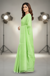 Green Saree with White Linings and Border