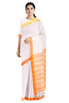 White Saree with Beige, Yellow and Orange Border