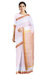 White Saree with Yellow and Red Linings and Border