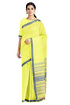 Lime Yellow Lining Saree with Blue Border