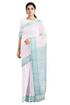 White Saree with Cyan Lining Border