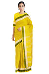 Yellow Saree with White and Green Border and Checks