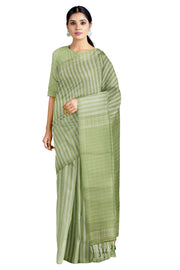 Olive and Tea Green Striped Saree