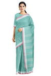 Green Saree with Pink and White Border and Checks