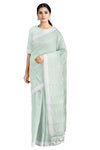 Green Saree with White Checks and Border
