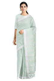 Green Saree with White Checks and Border