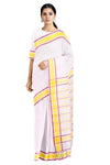White Saree with Red and Yellow Border