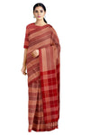 White, Orange, Brown and Maroon Striped Saree with Red Border