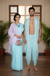 Cyan Couple Set with Magenta and Green Linings and Border
